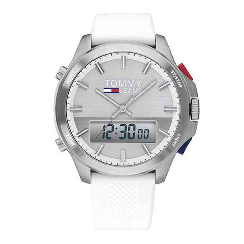  Shop Authentic Tommy Hilfiger Digital Silver Dial White Silicone Strap Watch For Men - 1791764 - Luxxuri