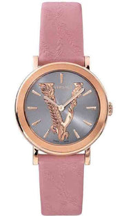  Shop Authentic Versace Virtus Quartz Grey Dial Pink Leather Strap Watch for Women - VEHC00319 - Luxxuri