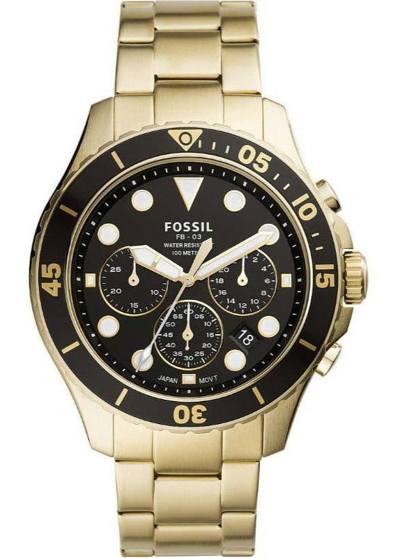  Shop Authentic Fossil FB-03 Chronograph Black Dial Gold Steel Strap Watch for Men - FS5727 - Luxxuri