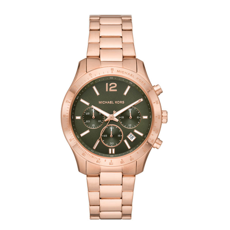  Shop Authentic Michael Kors Berkley Chronograph Green Dial Rose Gold Steel Strap Watch For Women - MK7412 - Luxxuri