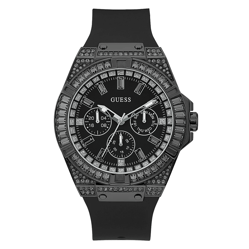  Shop Authentic Guess Zeus Multifunction Crystals Black Dial Black Silicone Strap Watch For Men - GW0208G5 - Luxxuri
