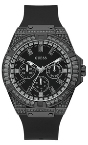 Guess Zeus Multifunction Crystals Black Dial Black Silicone Strap Watch For Men - GW0208G5