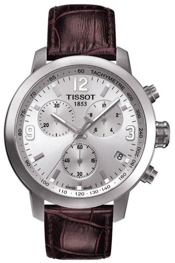  Shop Authentic Tissot PRC 200 Chronograph Silver Dial Brown Leather Strap Watch For Men - T055.417.16.037.00 - Luxxuri