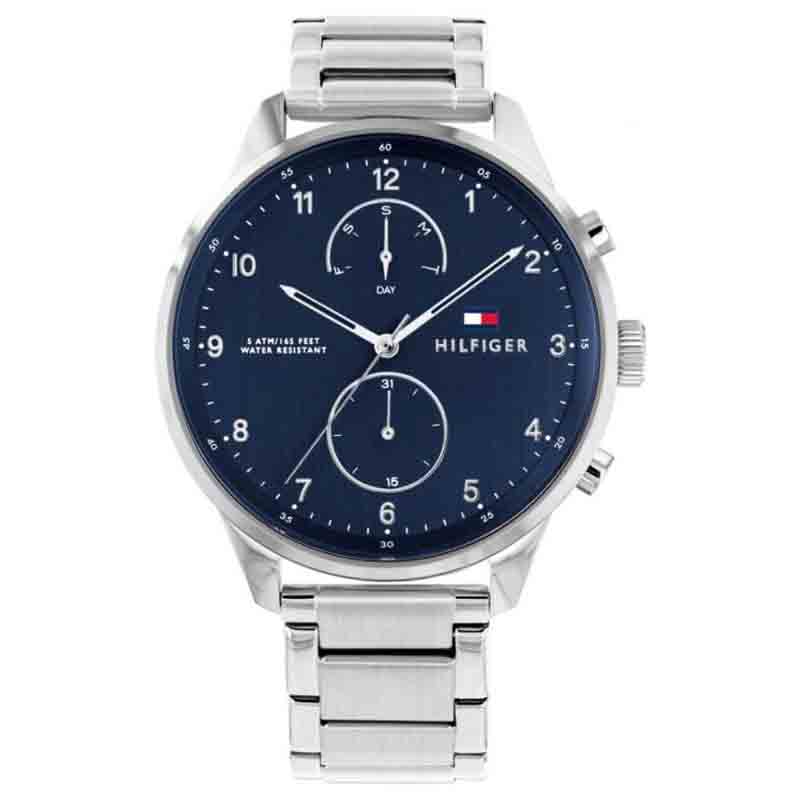  Shop Authentic Tommy Hilfiger Chase Multifunction Blue Dial Silver Steel Strap Watch for Men - 1791575 - Luxxuri