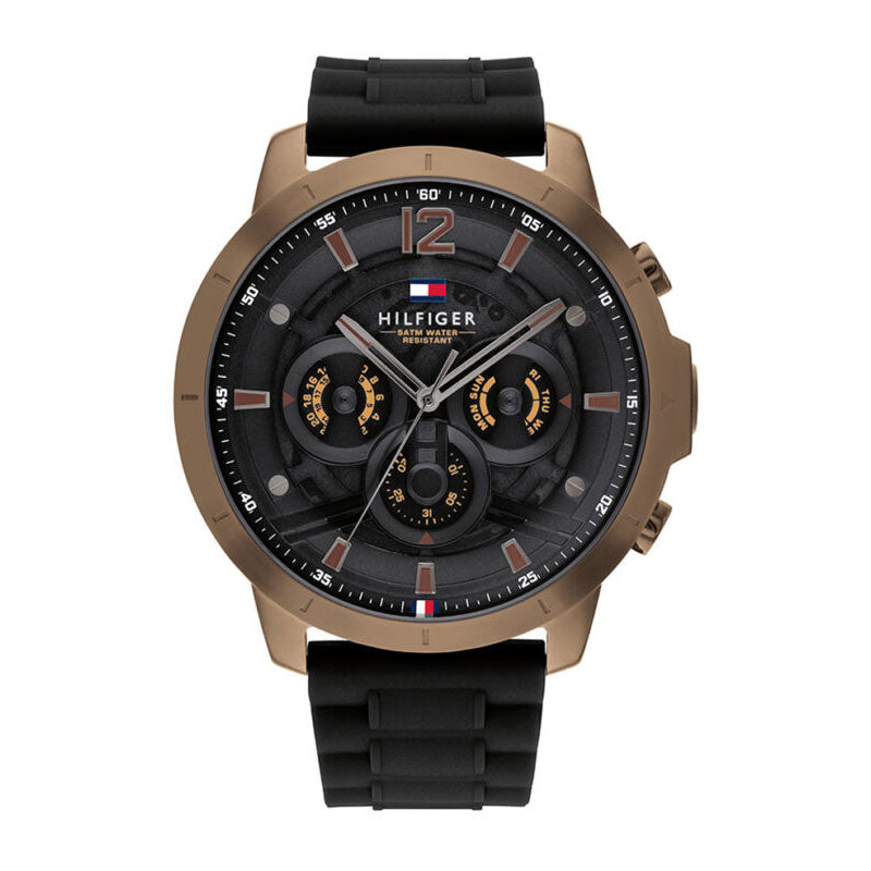  Shop Authentic Tommy Hilfiger Luca Chronograph Black Dial Black Rubber Strap Watch For Men - 1710491 - Luxxuri