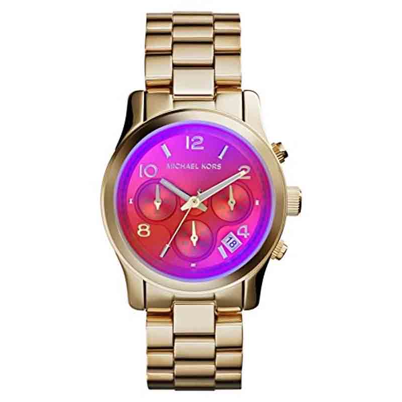  Shop Authentic Michael Kors Runway Iridescent Pink Dial Gold Steel Strap Watch for Women - MK5939 - Luxxuri