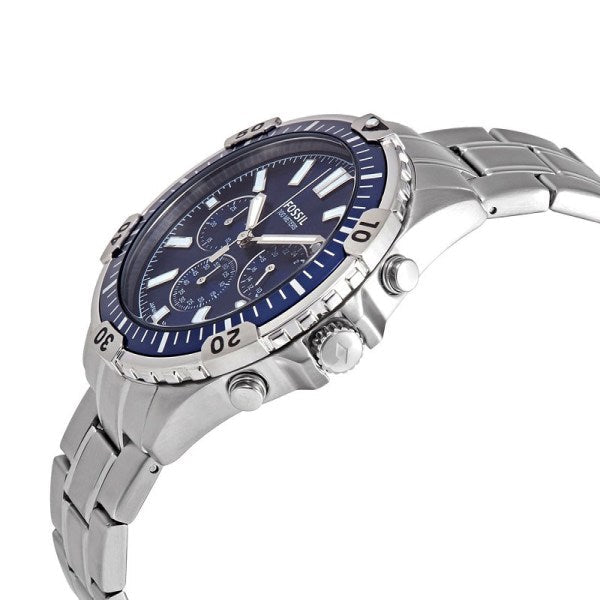  Shop Authentic Fossil Garrett Chronograph Blue Dial Silver Steel Strap Watch for Men - FS5623 - Luxxuri