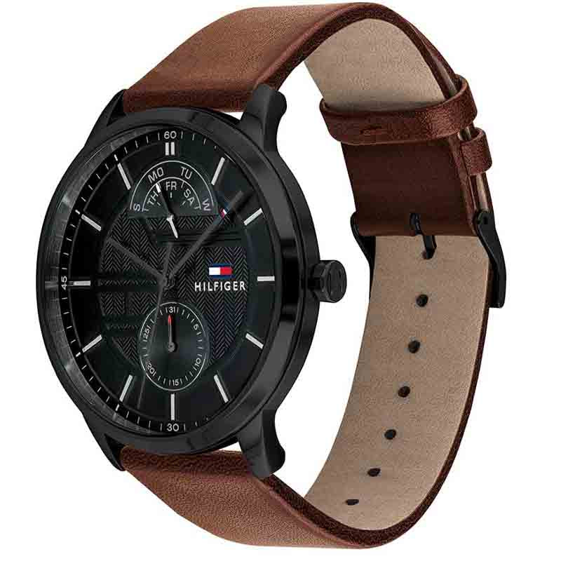  Shop Authentic Tommy Hilfiger Hunter Black Dial Brown Leather Strap Watch for Men - 1791604 - Luxxuri