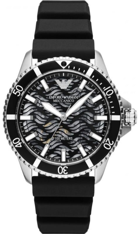  Shop Authentic Emporio Armani Meccanico Automatic Black Dial Black Silicone Strap Watch For Men - AR60062 - Luxxuri