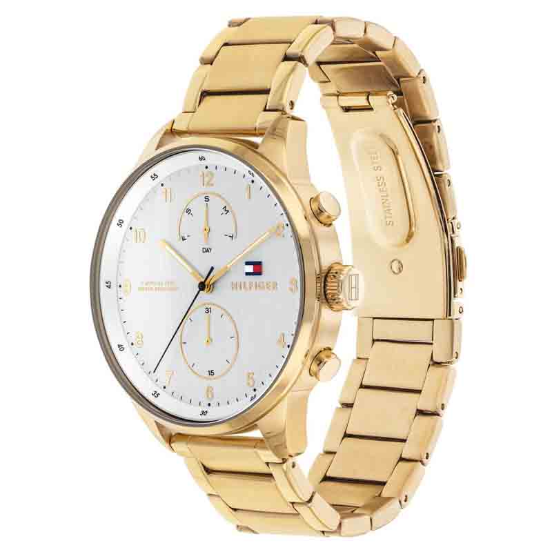  Shop Authentic Tommy Hilfiger Chase Quartz White Dial Gold Steel Strap Watch for Men - 1791576 - Luxxuri