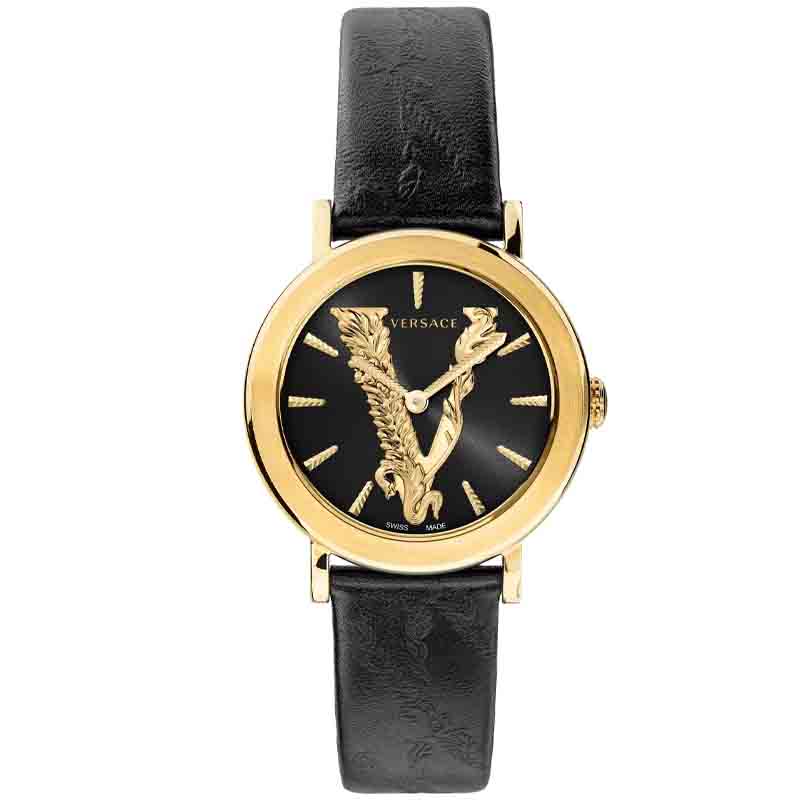  Shop Authentic Versace Virtus Quartz Black Dial Black Leather Strap Watch for Women - VEHC00119 - Luxxuri