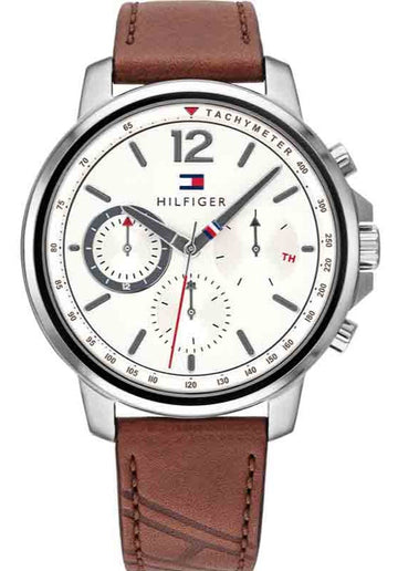  Shop Authentic Tommy Hilfiger Landon Chronograph White Dial Brown Leather Strap Watch for Men - 1791531 - Luxxuri