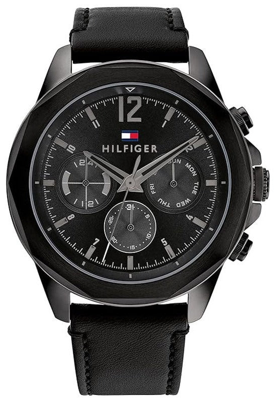  Shop Authentic Tommy Hilfiger Lars Chronograph Black Dial Black Leather Strap Watch For Men - 1792062 - Luxxuri