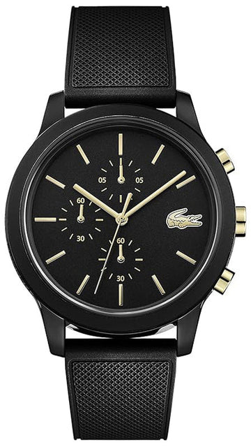 Lacoste 12.12 Chronograph Black Dial Black Silicon Strap Watch for Men - 2011012