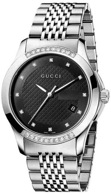  Shop Authentic Gucci G Timeless Diamonds Black Dial Silver Steel Strap Watch For Women - YA126408 - Luxxuri