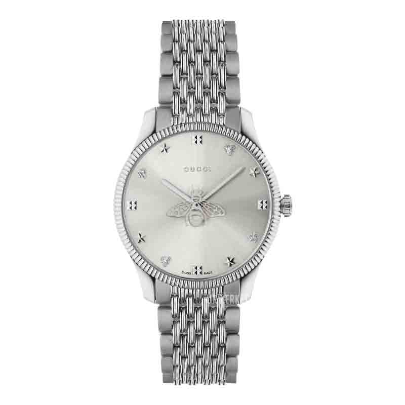  Shop Authentic Gucci G Timeless Quartz Silver Dial Silver Steel Strap Watch For Women - YA1264153 - Luxxuri