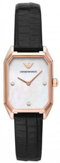  Shop Authentic Emporio Armani Gioia Quartz Mother of Pearl Dial Black Leather Strap Watch For Women - AR11390 - Luxxuri