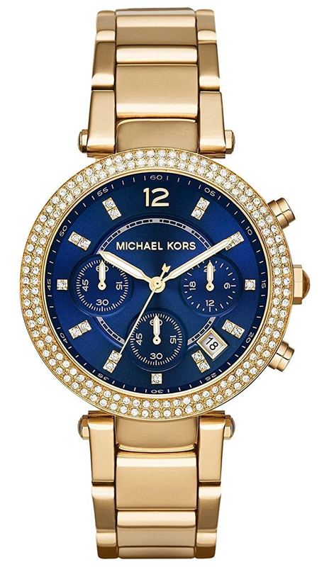  Shop Authentic Michael Kors Parker Chronograph Blue Dial Gold Steel Strap Watch For Women - MK6262 - Luxxuri