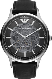  Shop Authentic Emporio Armani Meccanico Skeleton Automatic Black Dial Black Leather Strap Watch for Men - AR60038 - Luxxuri