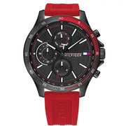  Shop Authentic Tommy Hilfiger Multifunction Quartz Black Dial Red Rubber Strap Watch for Men  - 1791722 - Luxxuri