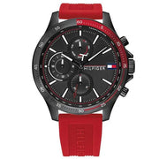  Shop Authentic Tommy Hilfiger Multifunction Quartz Black Dial Red Rubber Strap Watch for Men  - 1791722 - Luxxuri