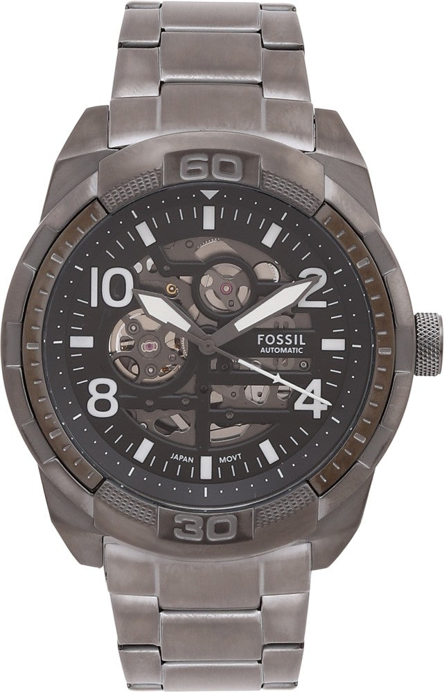  Shop Authentic Fossil Bronson Automatic Skeleton Black Dial Grey Steel Strap Watch for Men - ME3255 - Luxxuri