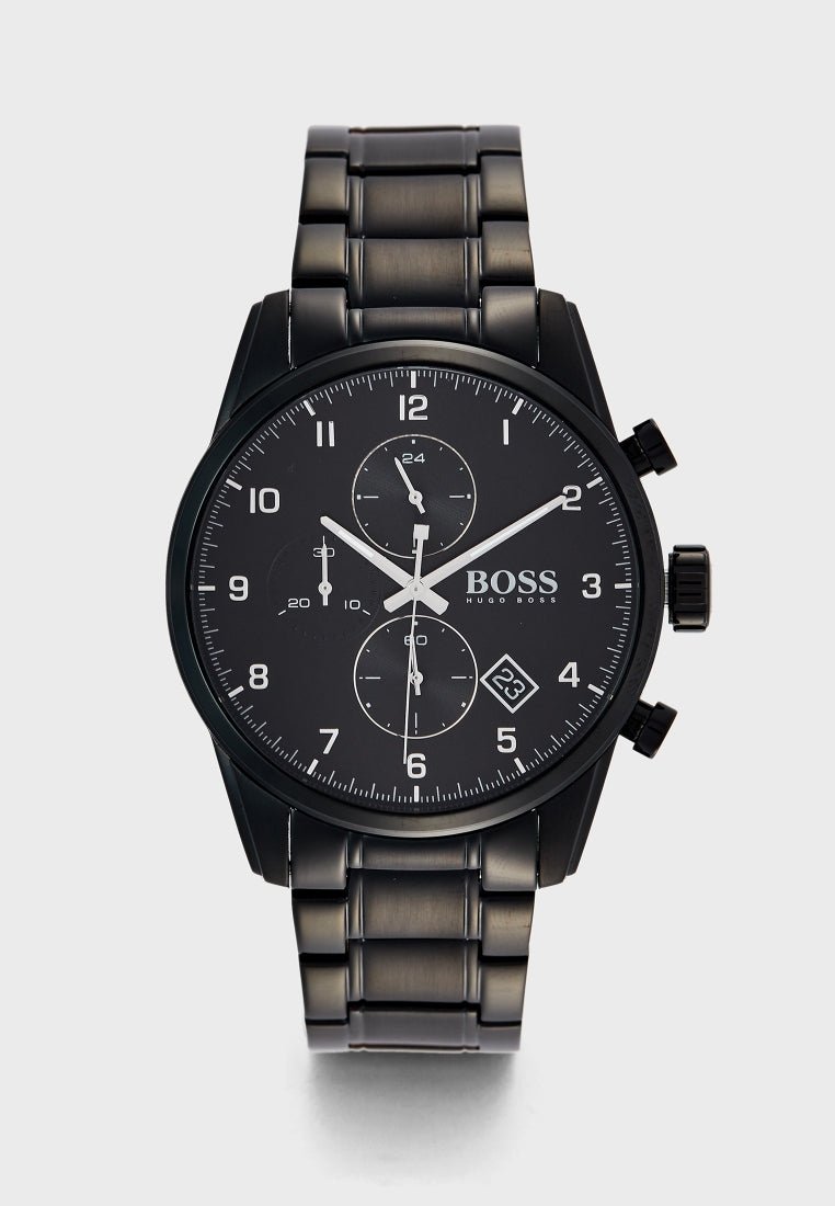  Shop Authentic Hugo Boss Skymaster Chronograph Black Dial Black Steel Strap Watch for Men - 1513785 - Luxxuri