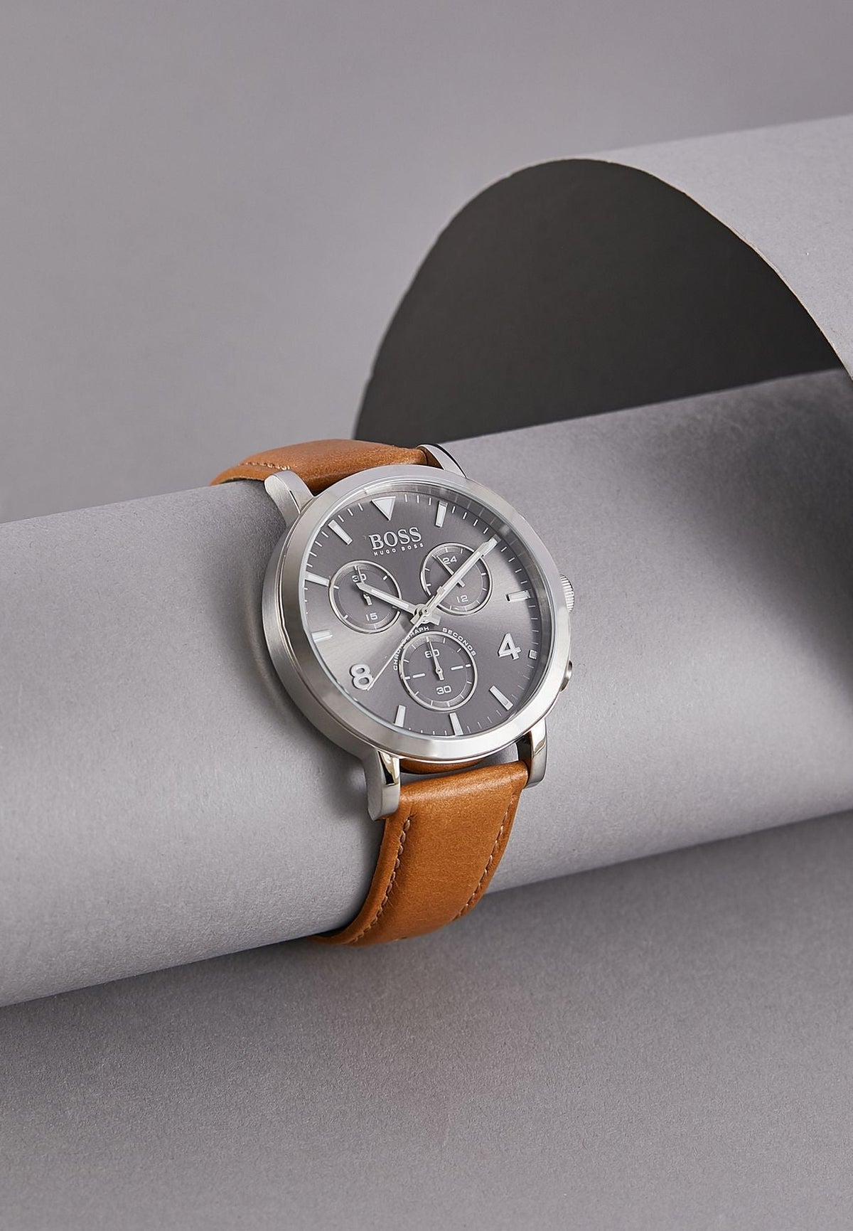  Shop Authentic Hugo Boss Spirit Grey Dial Brown Leather Strap Watch for Men - 1513691 - Luxxuri
