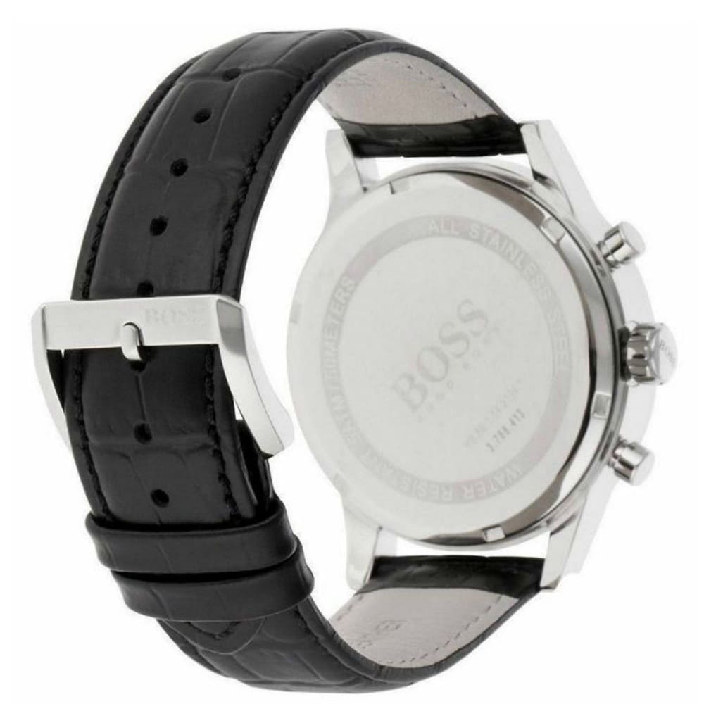  Shop Authentic Hugo Boss Aeroliner Chronograph Black Dial Black Leather Strap Watch For Men - 1512448 - Luxxuri