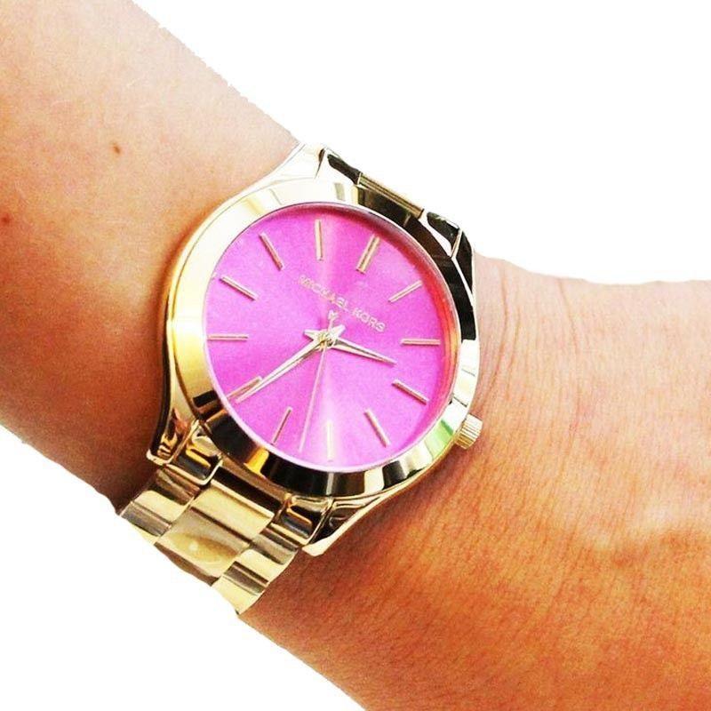  Shop Authentic Michael Kors Slim Runway Pink Dial Rose Gold Steel Strap Watch for Women - MK3264 - Luxxuri
