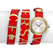  Shop Authentic Versace V-Flare Quartz Silver Dial Red Leather Strap Watch for Women - VEBN00418 - Luxxuri
