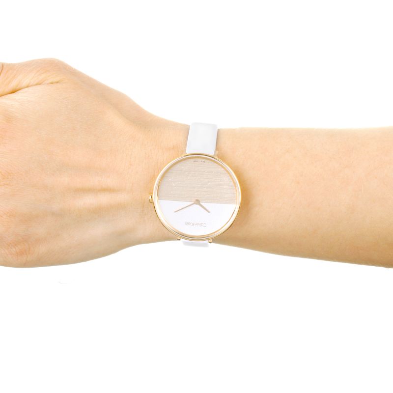  Shop Authentic Calvin Klein Rise White Dial White Leather Strap Watch for Women - K7A236LH - Luxxuri