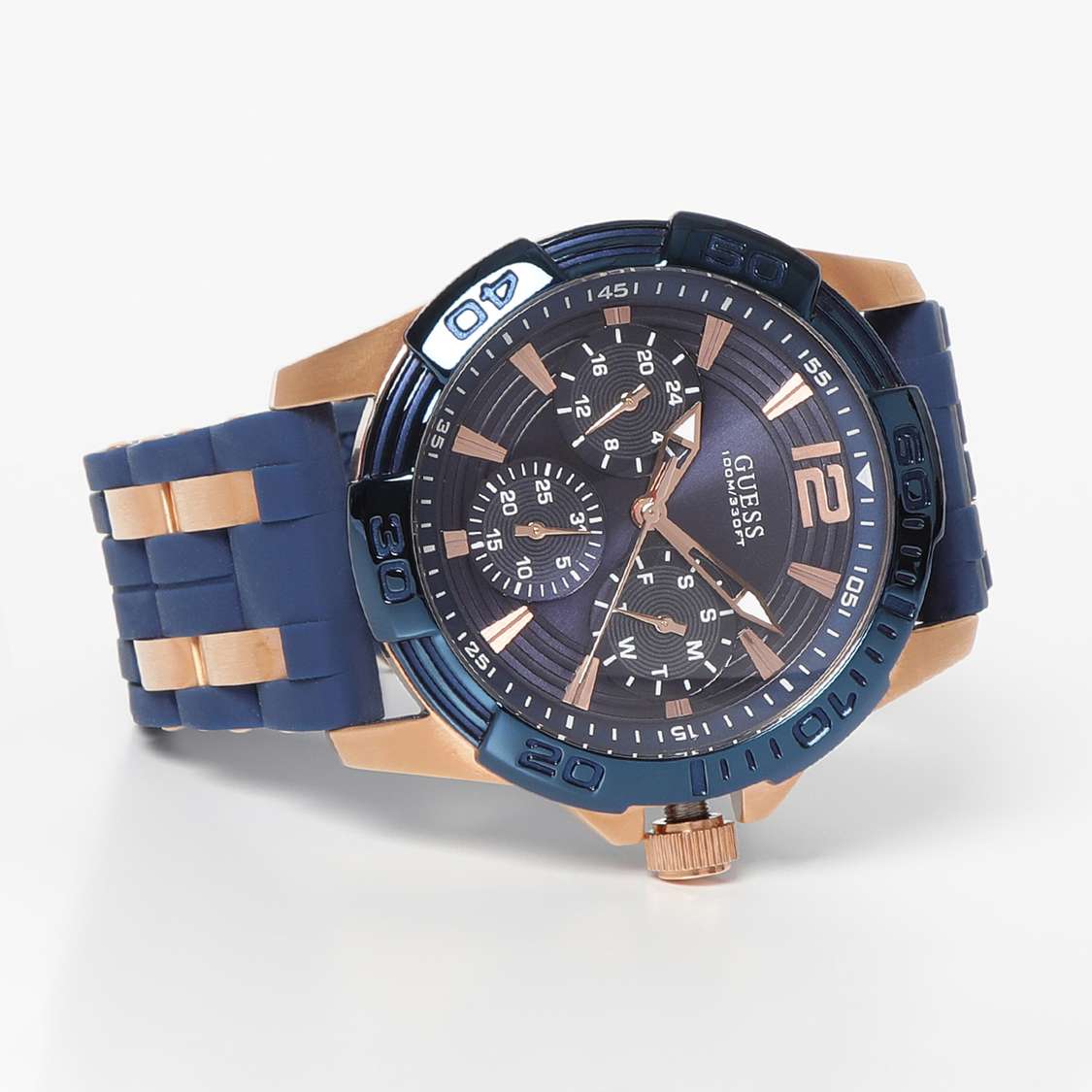  Shop Authentic Guess Oasis Blue Dial Blue & Rose Gold Stainless Steel Strap Watch For Men - W0366G4 - Luxxuri