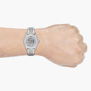  Shop Authentic Emporio Armani Meccanico Skeleton Silver Dial Silver Steel Strap Watch For Men - AR1945 - Luxxuri