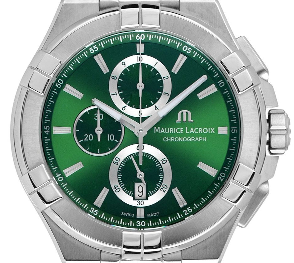  Shop Authentic Maurice Lacroix Aikon Chronograph Green Dial Silver Steel Strap Watch For Men - AI1018-SS002-630-1 - Luxxuri