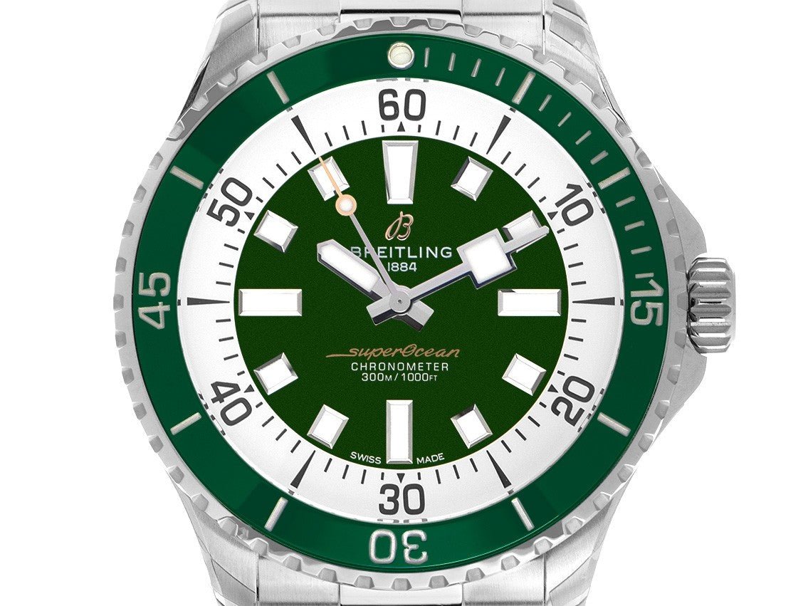  Shop Authentic Breitling Superocean Automatic 44mm Navy Green Dial Green Rubber Strap Watch for Men - A17376A31L1A1 - Luxxuri