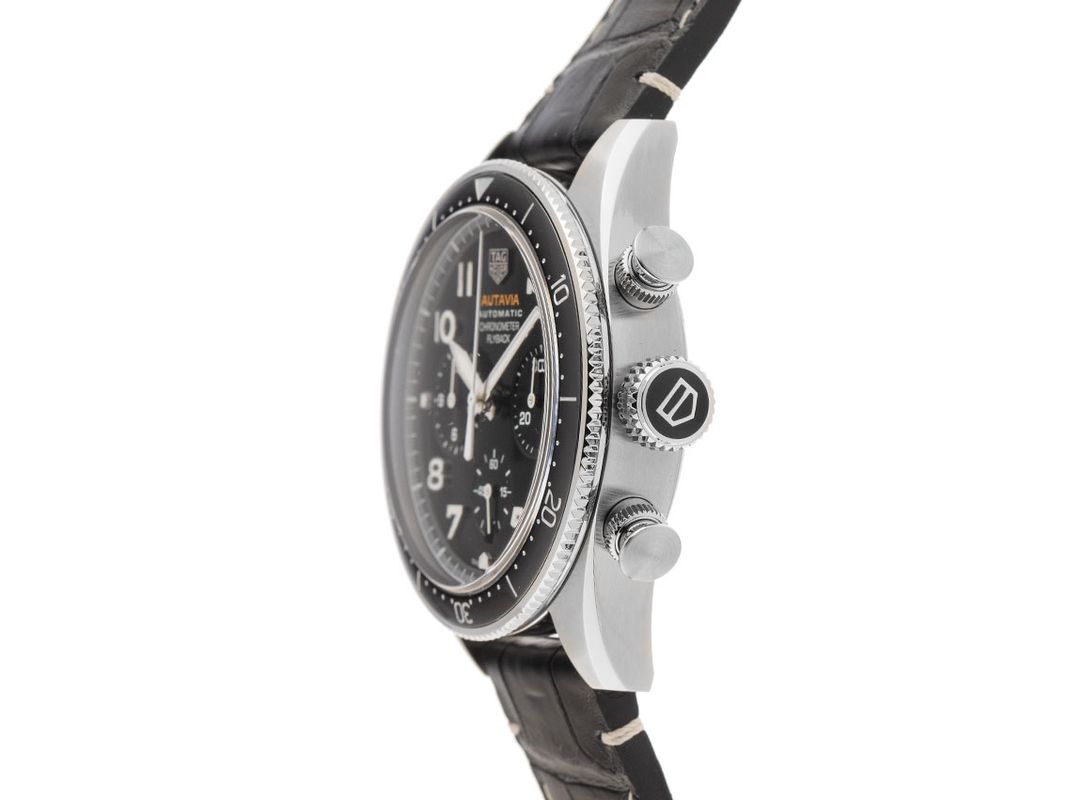  Shop Authentic Tag Heuer Autavia Chronometer Flyback Automatic Chronograph Black Dial Black Leather Strap Watch for Men - CBE511A.FC8279 - Luxxuri