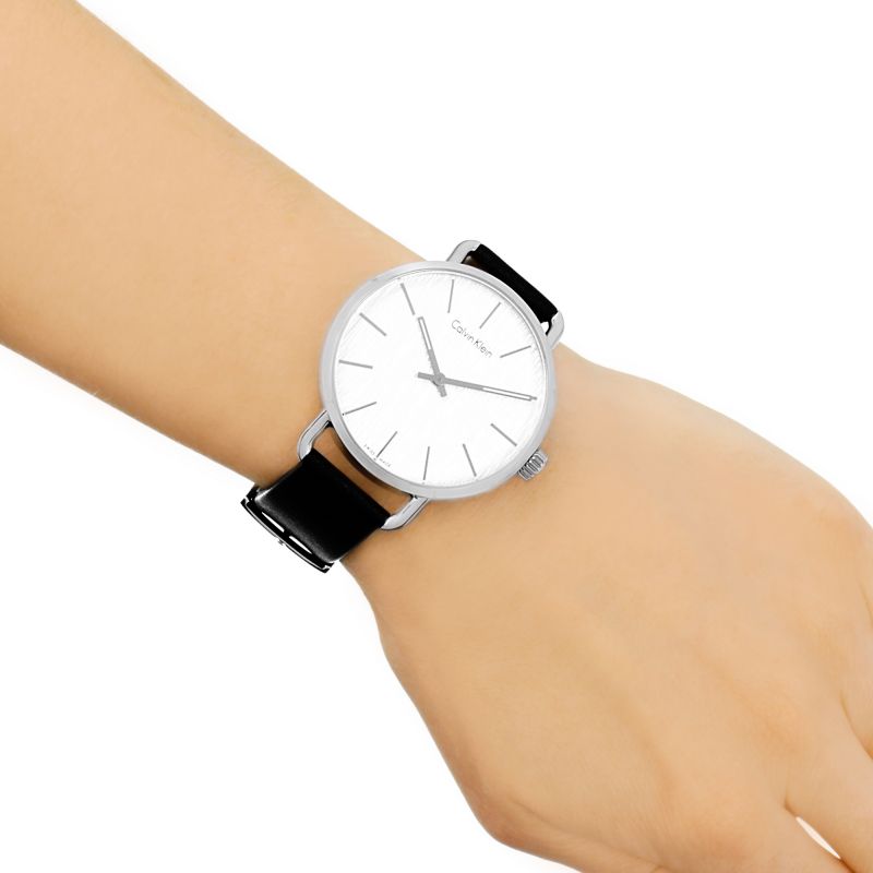  Shop Authentic Calvin Klein Even White Dial Black Leather Strap Watch for Women - K7B211C6 - Luxxuri