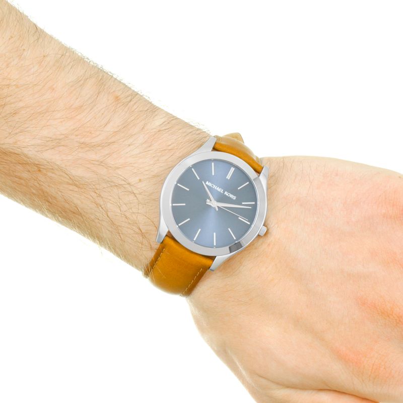  Shop Authentic Michael Kors Slim Runway Analog Blue Dial Brown Leather Strap Watch For Men - MK8508 - Luxxuri