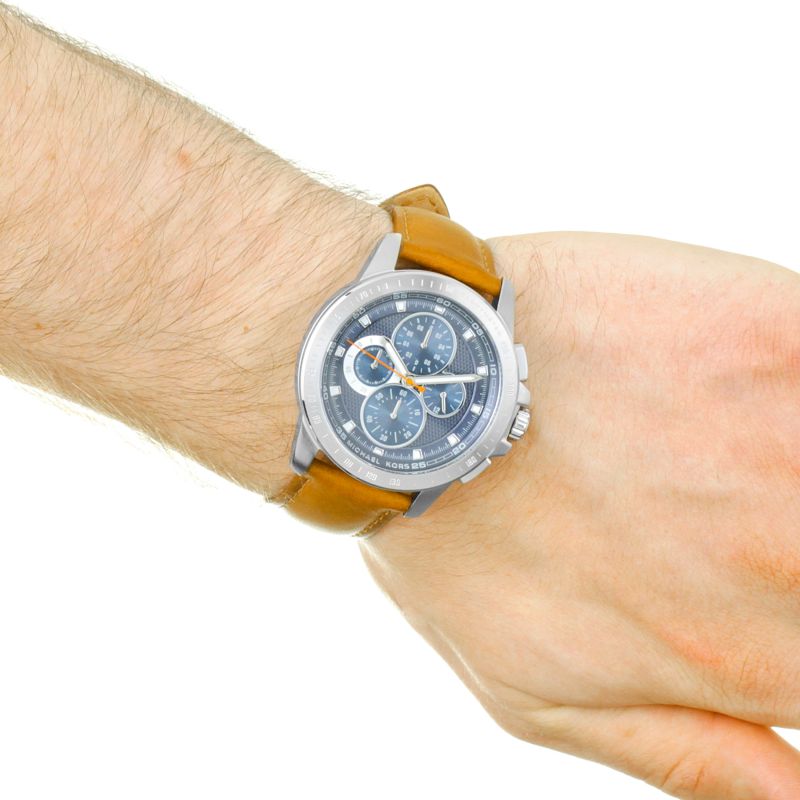  Shop Authentic Michael Kors Ryker Chronograph Analog Blue Dial Brown Leather Strap Watch For Men - MK8518 - Luxxuri