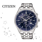  Shop Authentic Citizen Eco Drive Chronograph Blue Dial Silver Steel Strap Watch For Men - AT2140-55L - Luxxuri