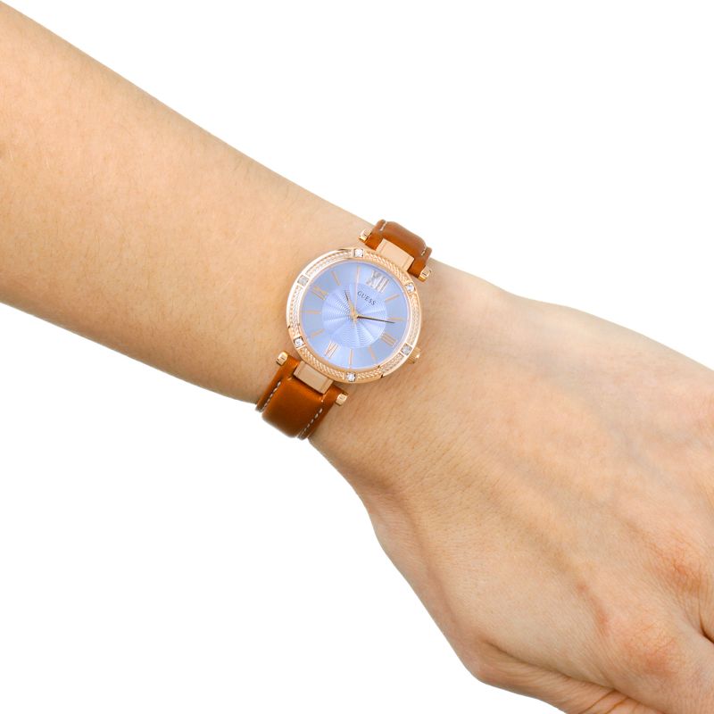  Shop Authentic Guess Park Avenue Blue Dial Brown Leather Strap Watch for Women - W0838L2 - Luxxuri