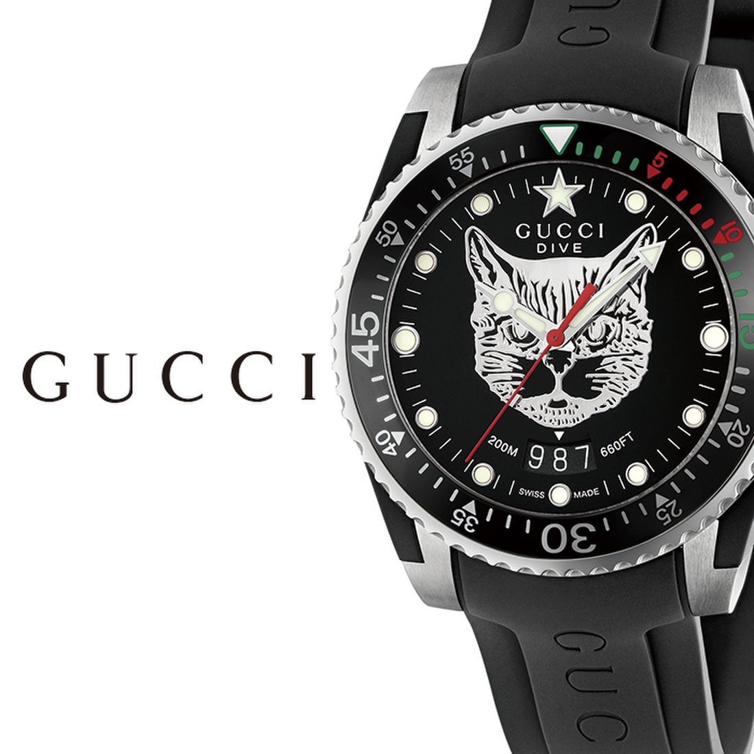  Shop Authentic Gucci Dive Feline Black Dial Black Rubber Strap Watch For Men - YA136323 - Luxxuri
