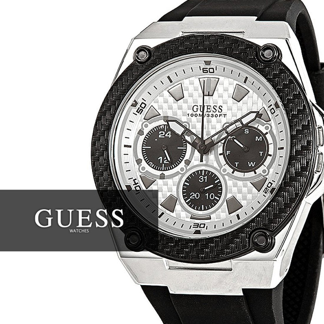  Shop Authentic Guess Legacy White Dial Black Rubber Strap Watch For Men - W1049G3 - Luxxuri