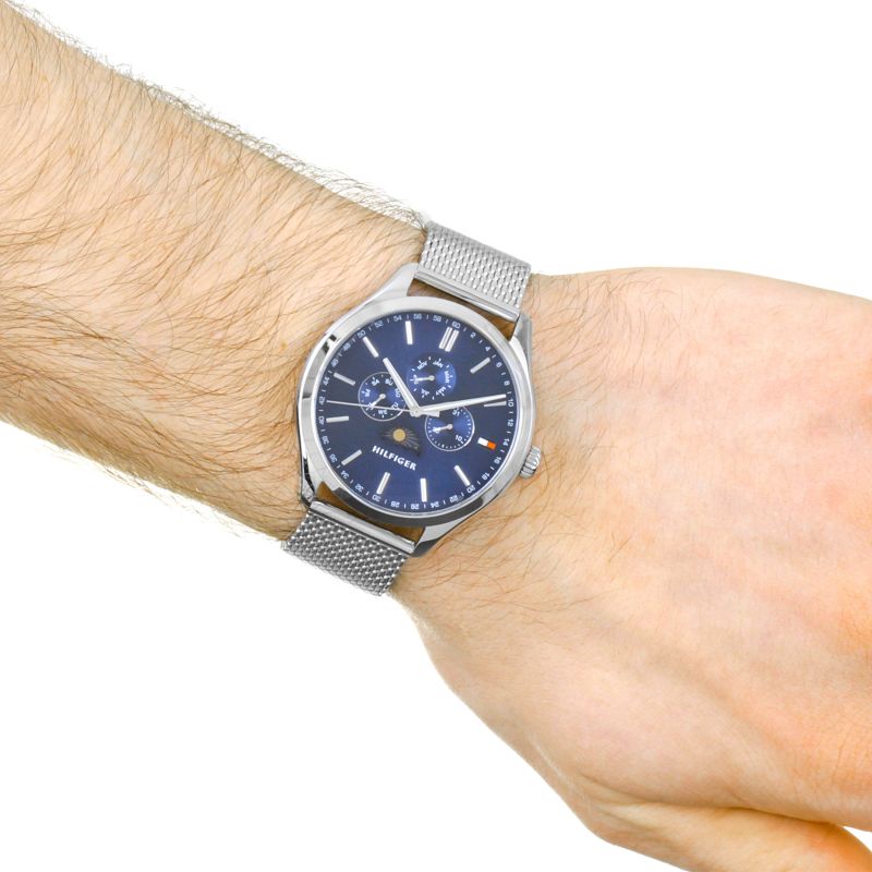  Shop Authentic Tommy Hilfiger Oliver Quartz Blue Dial Silver Mesh Bracelet Watch for Men - 1791302 - Luxxuri