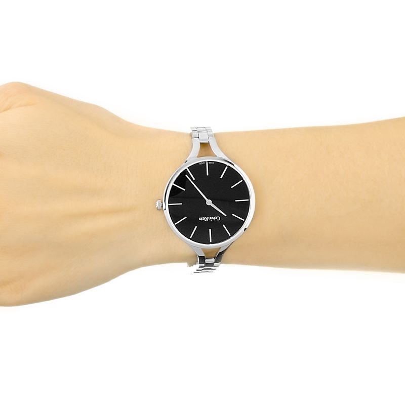  Shop Authentic Calvin Klein Graphic Black Dial Silver Steel Strap Watch for Women - K7E23141 - Luxxuri