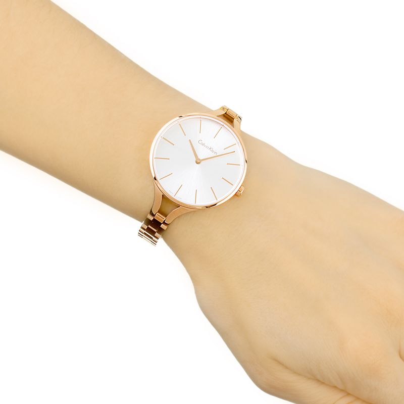  Shop Authentic Calvin Klein Graphic Silver Dial Rose Gold Steel Strap Watch for Women - K7E23646 - Luxxuri