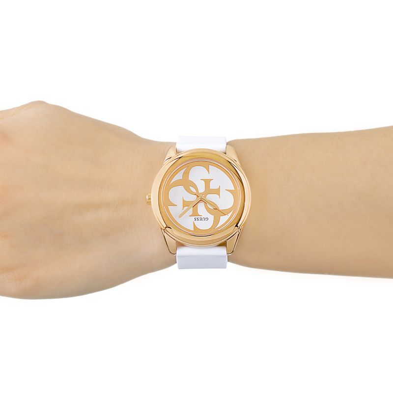  Shop Authentic Guess G Twist White & Gold Dial White Silicone Strap Watch For Women - W0911L5 - Luxxuri