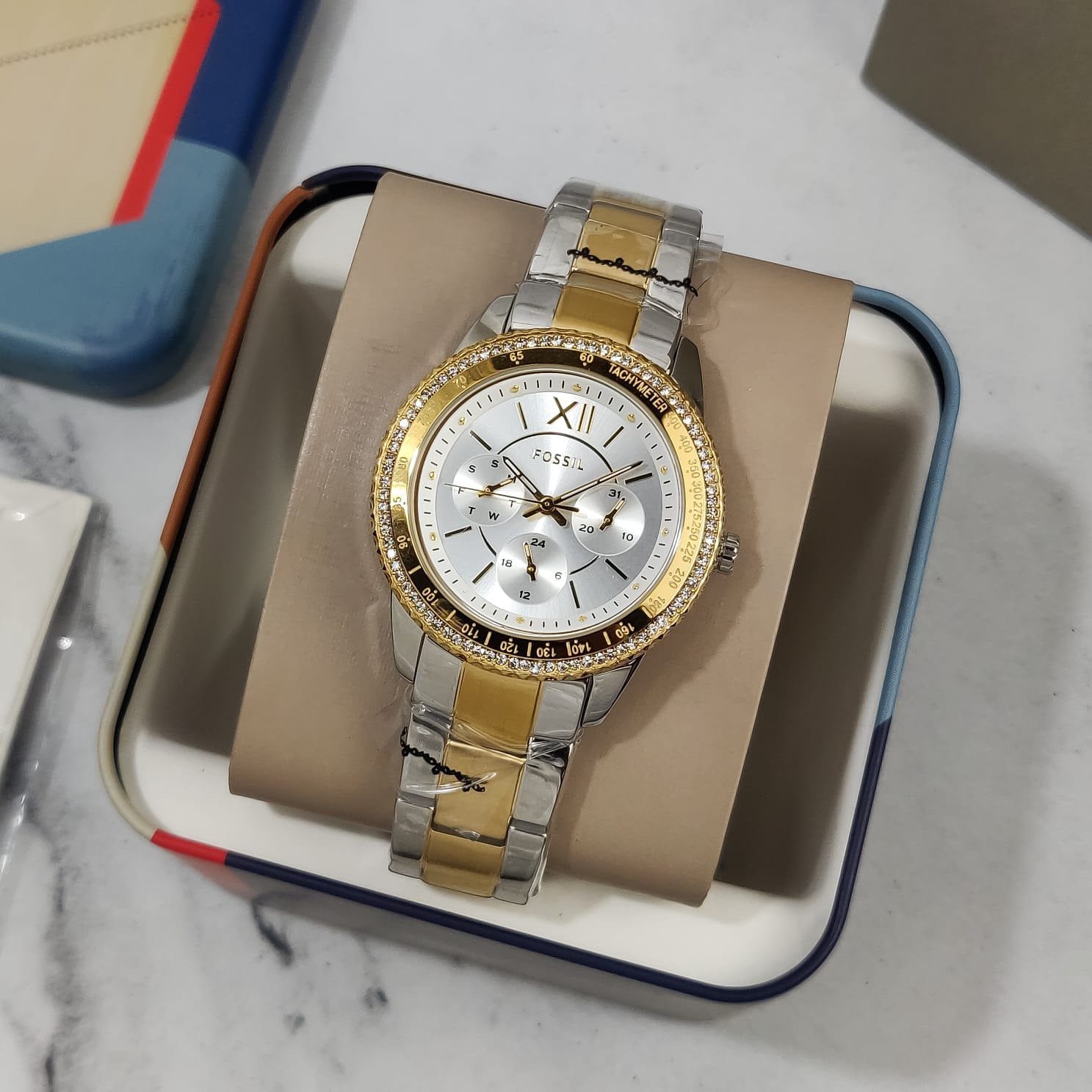  Shop Authentic Fossil Stella Sport Multifunction Silver Dial Two Tone Steel Strap Watch for Women - ES5107 - Luxxuri