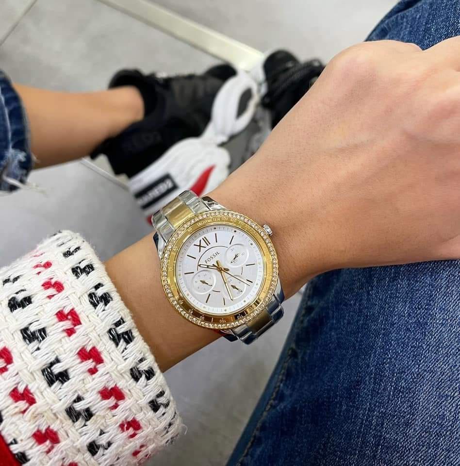  Shop Authentic Fossil Stella Sport Multifunction Silver Dial Two Tone Steel Strap Watch for Women - ES5107 - Luxxuri